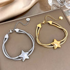 Armband met dubbele rij en bolle ster zilver