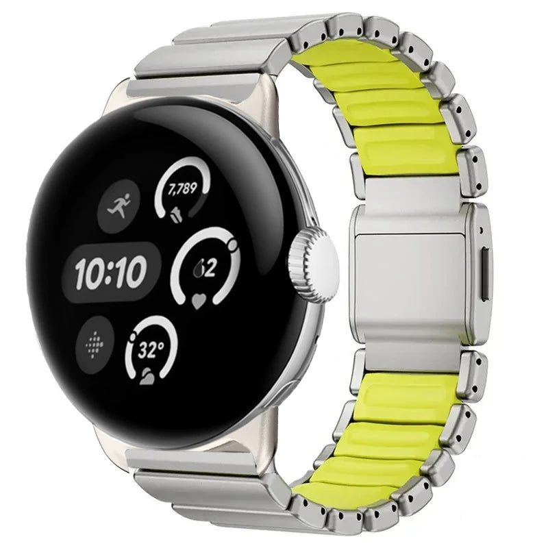 Roestvrijstalen armband voor Google Pixel Watch 3, 4, 45mm grijs en appelgroen