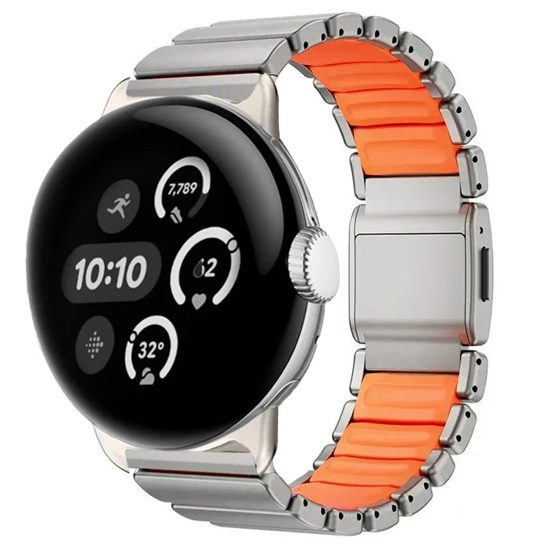Roestvrijstalen armband voor Google Pixel Watch 3, 4, 45mm zilver en oranje