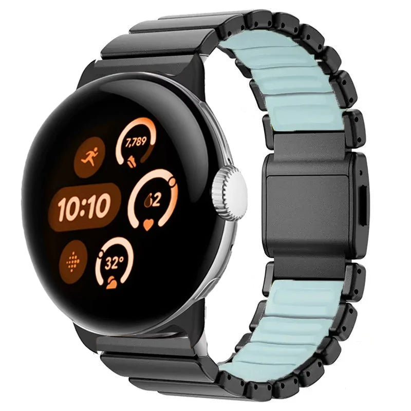 Roestvrijstalen armband voor Google Pixel Watch 3, 4, 45mm zwart en blauw