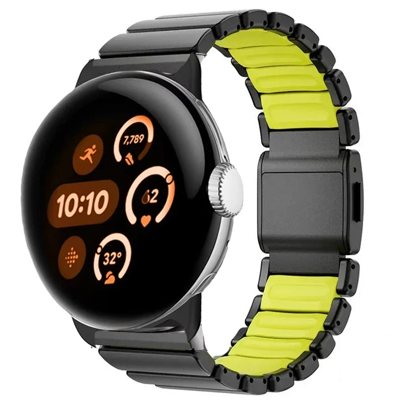 Roestvrijstalen armband voor Google Pixel Watch 3, 4, 45mm zwart en geel