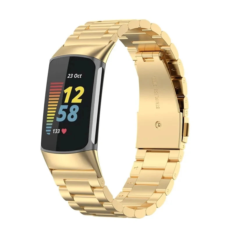 Stalen armband voor Fitbit Charge 5, Charge 6 horloge goud