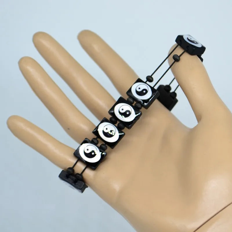 Bracelet en Bois Yin Yang Noir et Blanc