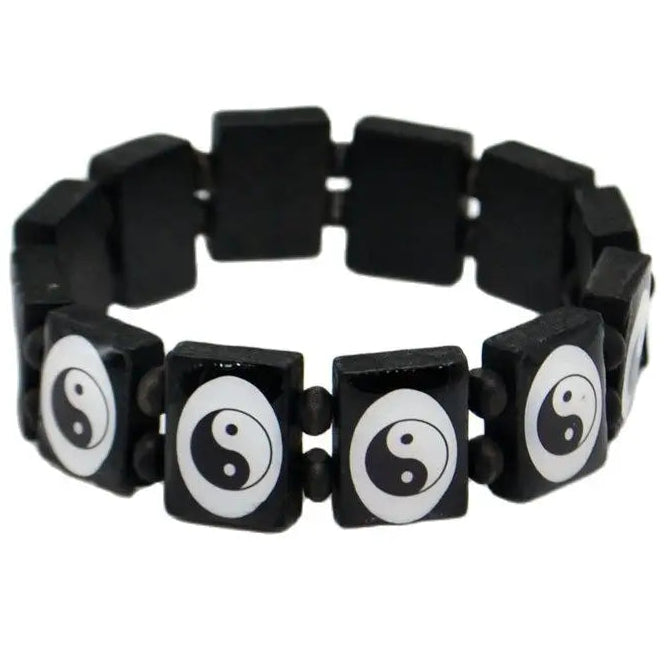 Bracelet en Bois Yin Yang Noir et Blanc