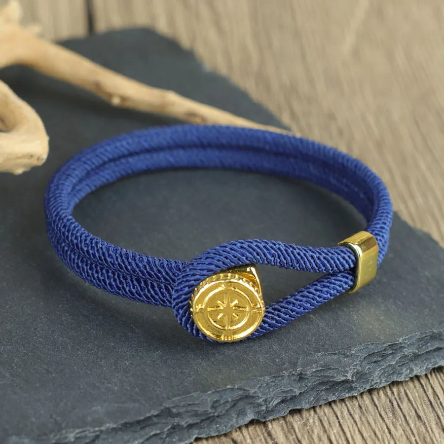 Bracelet en Corde avec Boussole Nautique Rose des Vents bleu marine
