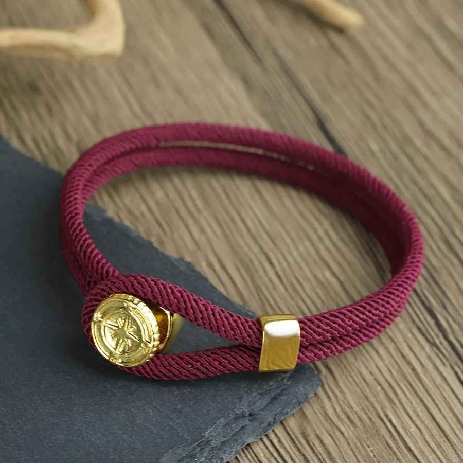 Bracelet en Corde avec Boussole Nautique Rose des Vents bordeaux