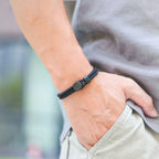 Bracelet en Corde avec Boussole Noire Rose des Vents noir