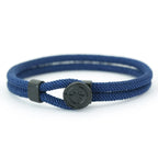 Bracelet en Corde avec Boussole Noire Rose des Vents bleu marine
