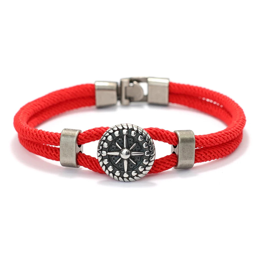 Bracelet en Corde avec Boussole Rose des Vents rouge