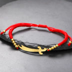 Touwarmband met Arabisch Ali Zulfiqar zwaard rood goud