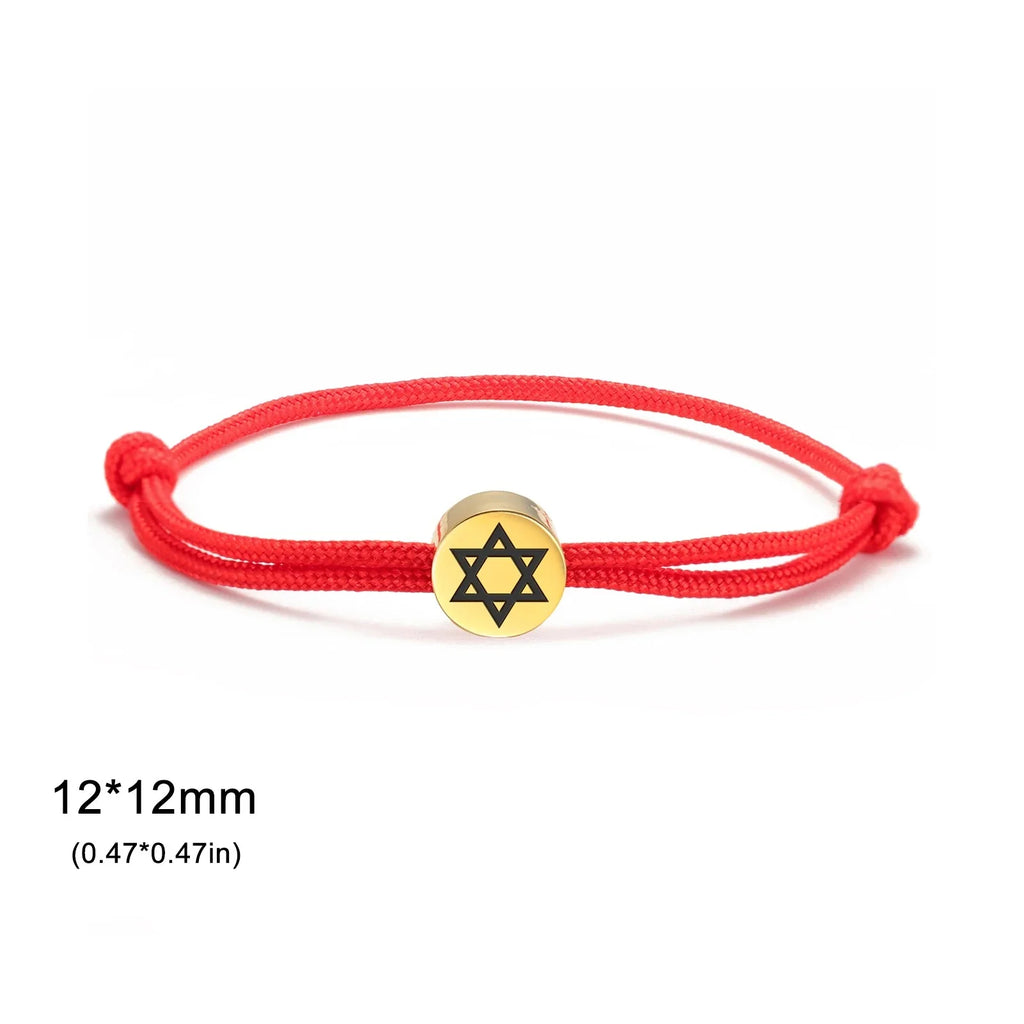Touwarmband met het joodse symbool rode en gouden <span data-glossary-id="Star of David">Davidster</span>