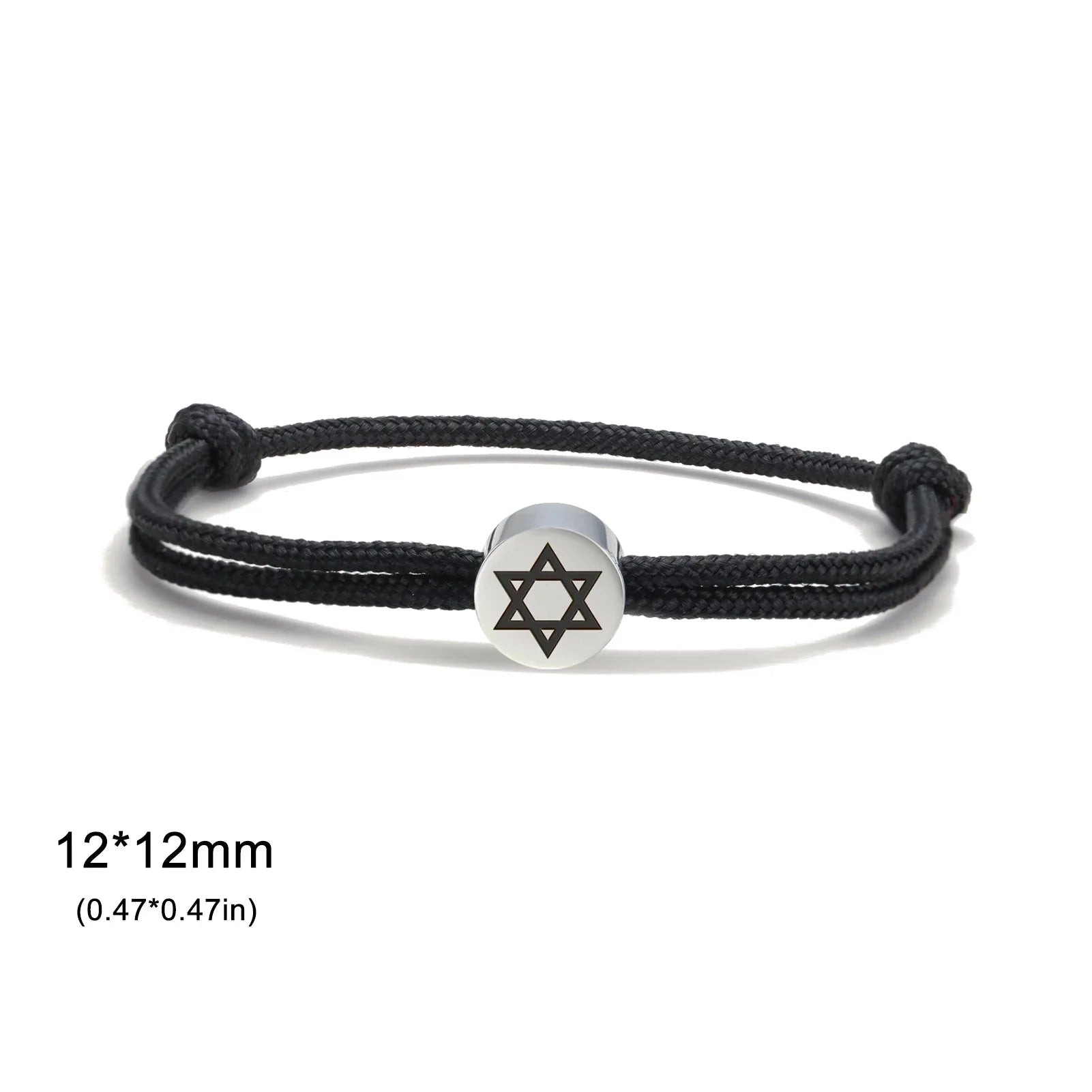 Touwarmband met het joodse symbool zwarte en zilveren <span data-glossary-id="Star of David">Davidster</span>