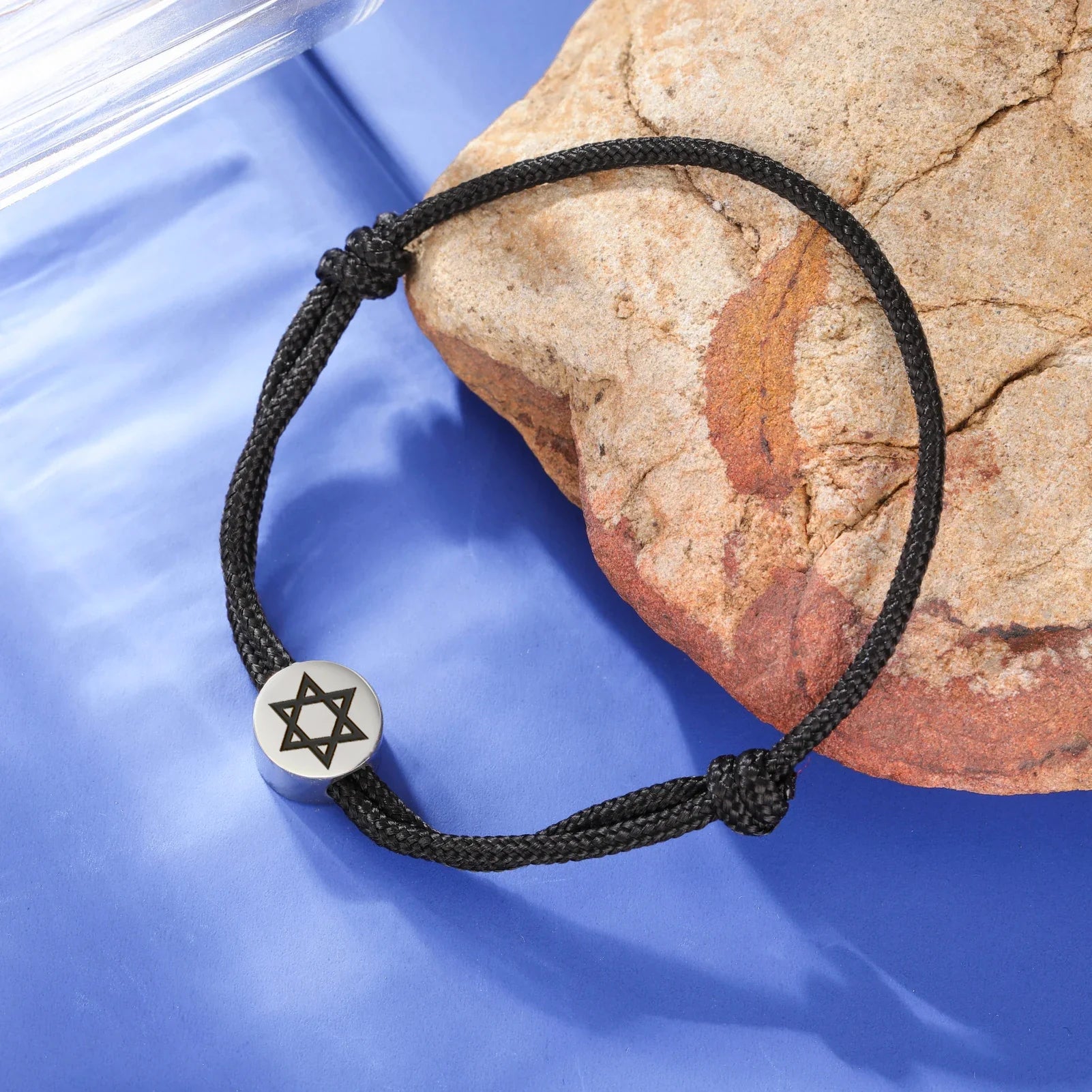 Touwarmband met het joodse symbool zwarte en zilveren <span data-glossary-id="Star of David">Davidster</span>