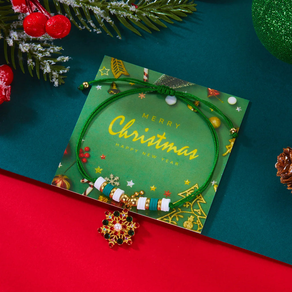 Bracelet en Corde avec Pendentif de Noël flocon vert