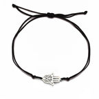 Touwarmband met Arabische Fatma-hand in zilver