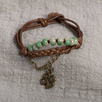 Bracelet en Corde avec Trèfle à 4 Feuilles et Perles vert