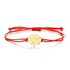 Bracelet en Corde avec Trèfle à 4 Feuilles Porte Bonheur rouge et or