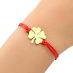 Bracelet en Corde avec Trèfle à 4 Feuilles Porte Bonheur rouge et or