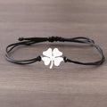 Bracelet en Corde avec Trèfle à 4 Feuilles Porte Bonheur noir et argent