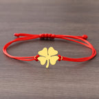 Bracelet en Corde avec Trèfle à 4 Feuilles Porte Bonheur rouge et or