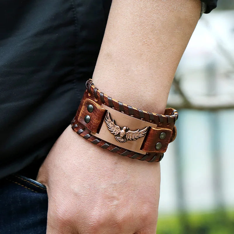 Bracelet En Cuir Aigle Marron