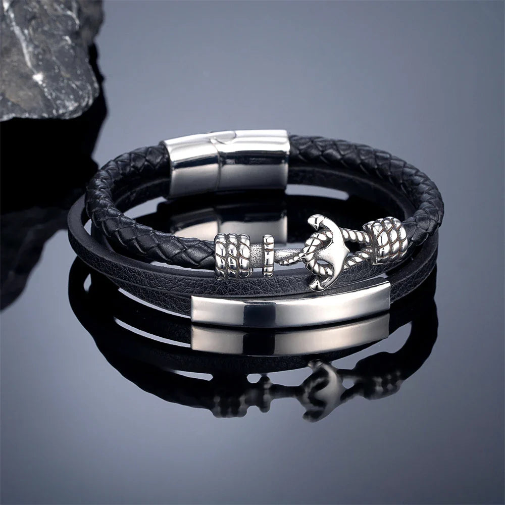 Armband met drievoudig anker zwart