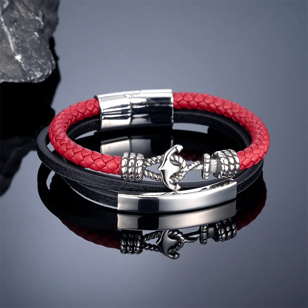 Armband met drievoudig anker rood