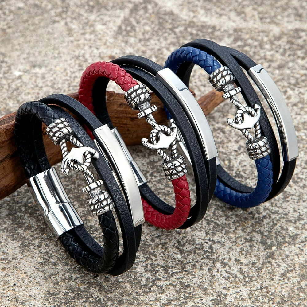 Armband met drievoudig anker rood