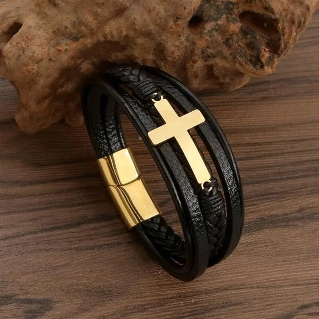 Leren Armband met Kruis voor Heren