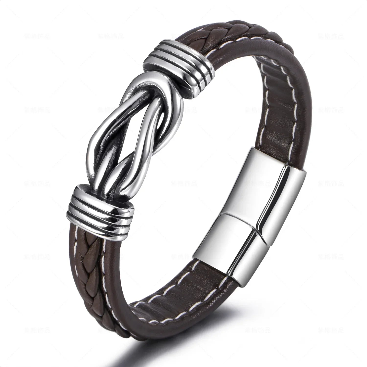 Leren armband met knoop voor heren bruin