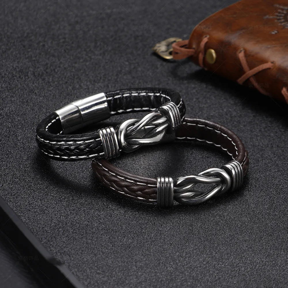 Leren armband met knoop voor heren zwart