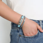 Armband van leer met schelp en zeester in blauw