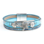 Armband van leer met schelp en zeester in blauw