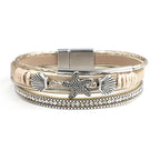 Armband van leer met schelp en zeester in witgoud