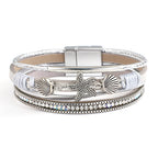 Armband van leer met schelp en zeester in zilver
