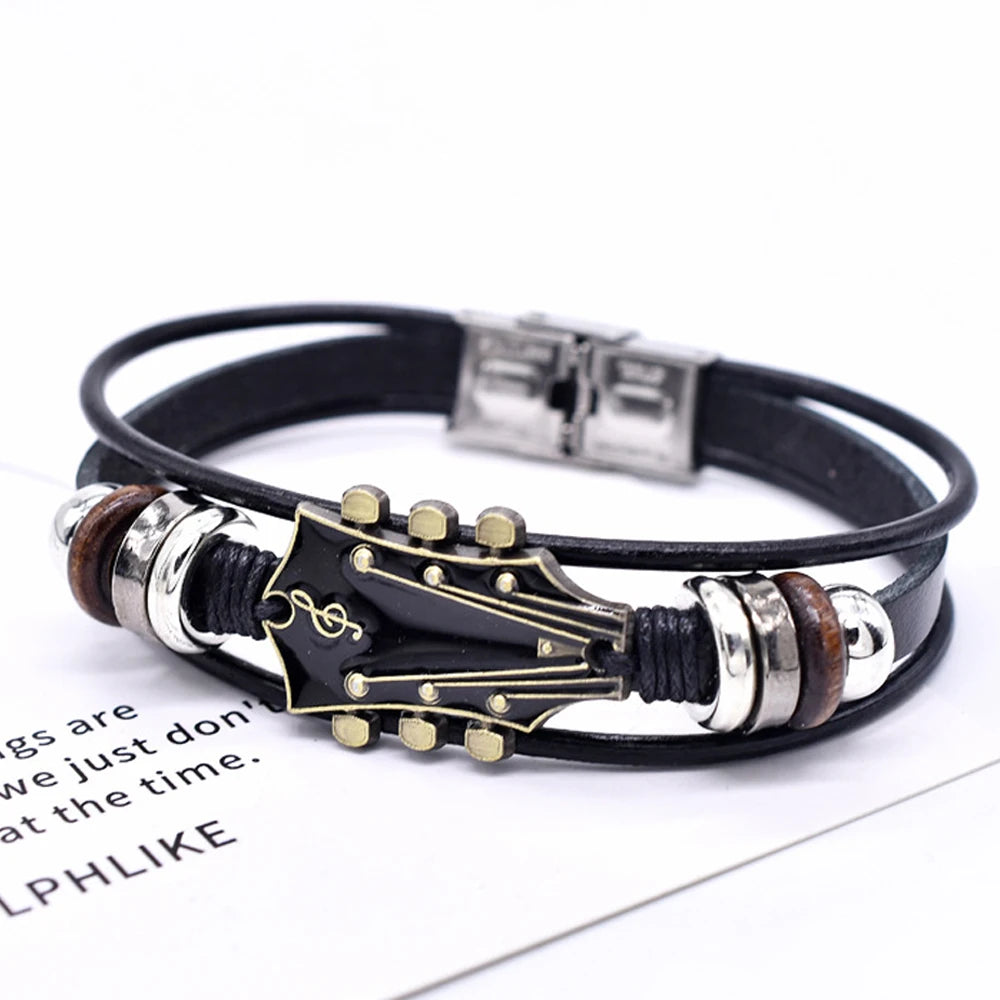 Bracelet en cuir guitare de rock'n'roll