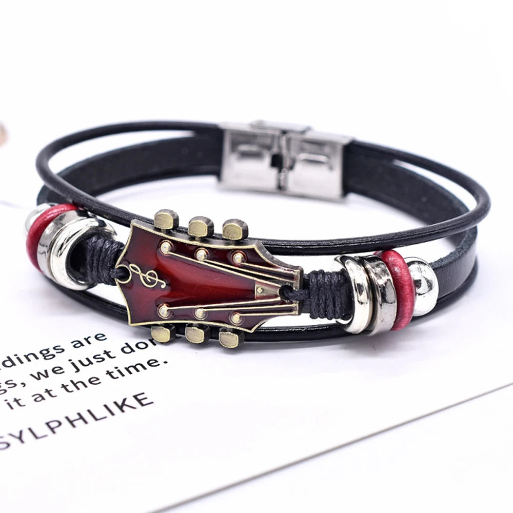 Bracelet en cuir guitare de rock'n'roll