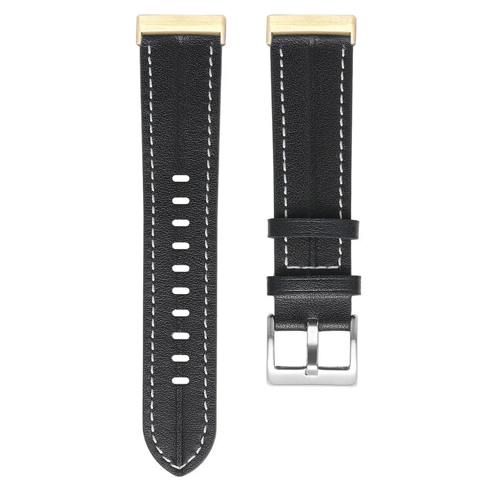 Zwart leren bandje voor Fitbit Versa 3, Versa 4, Sense 1 en Sense 2 horloge