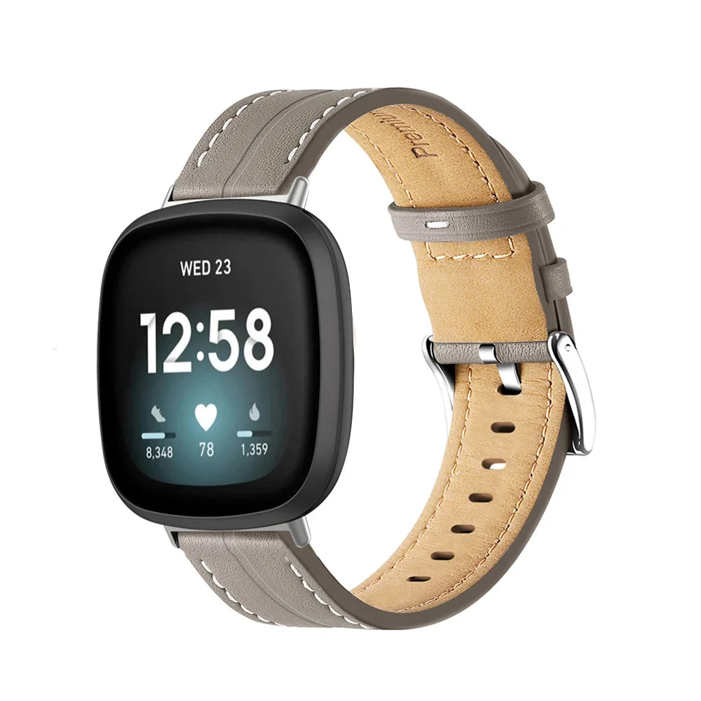 Grijs leren bandje voor Fitbit Versa 3, Versa 4, Sense 1 en Sense 2 horloge