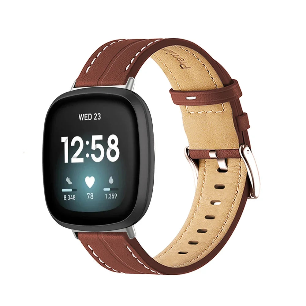 Bruin leren bandje voor Fitbit Versa 3, Versa 4, Sense 1 en Sense 2 horloge