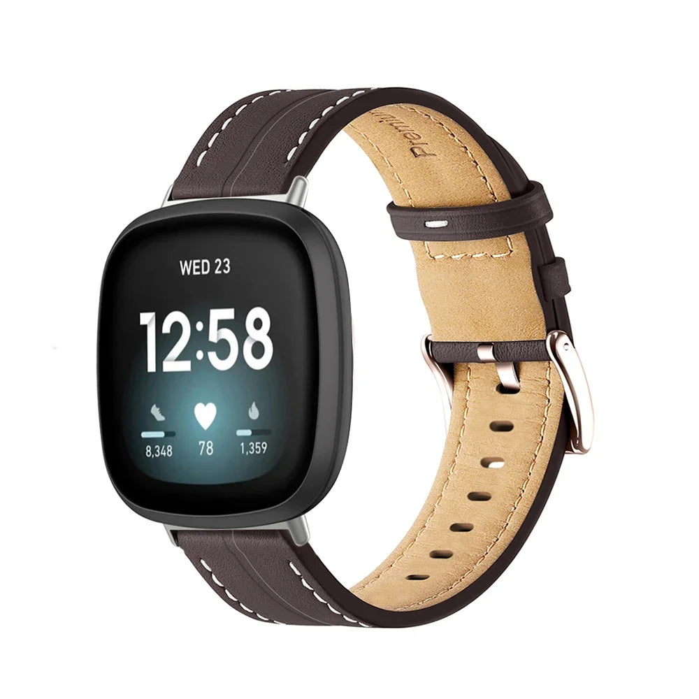 Bruin leren bandje voor Fitbit Versa 3, Versa 4, Sense 1 en Sense 2 horloge