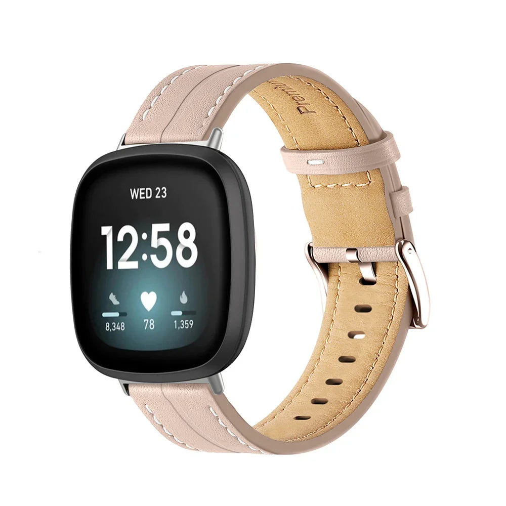 Roze leren bandje voor Fitbit Versa 3, Versa 4, Sense 1 en Sense 2 horloge