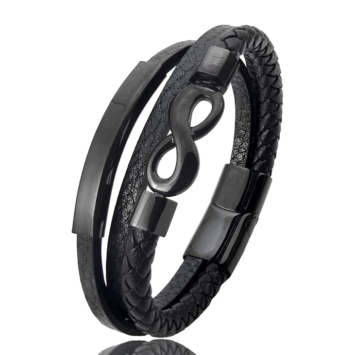 Meerstrengs gevlochten leren armband met oneindigheidssymbool