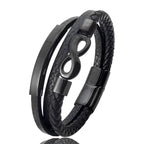 Meerstrengs gevlochten leren armband met oneindigheidssymbool
