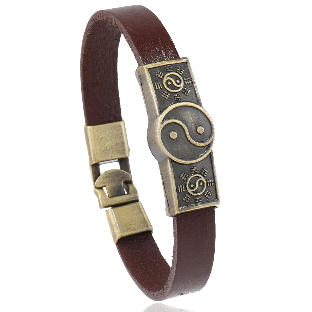 Bracelet en Cuir Yin Yang marron
