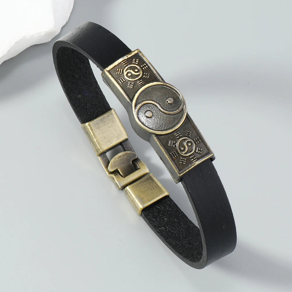 Bracelet en Cuir Yin Yang noir