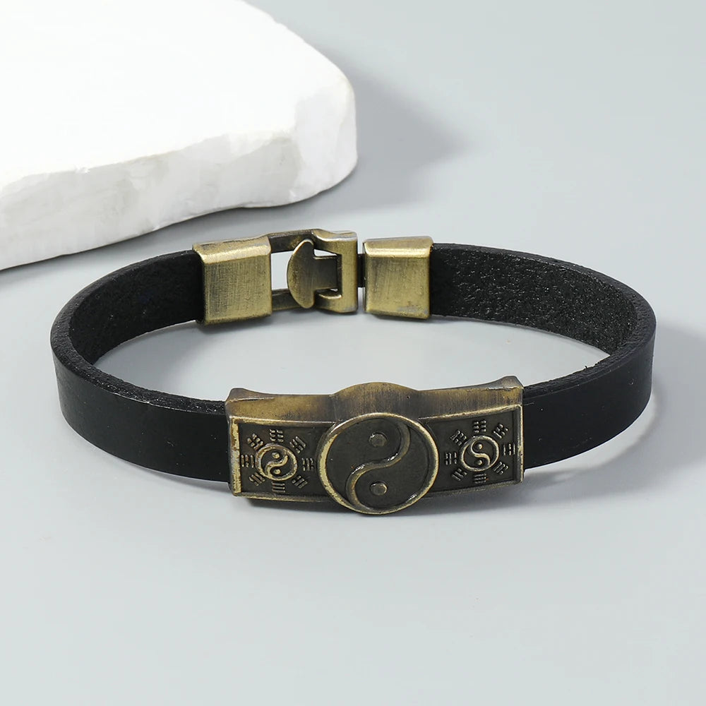 Bracelet en Cuir Yin Yang noir