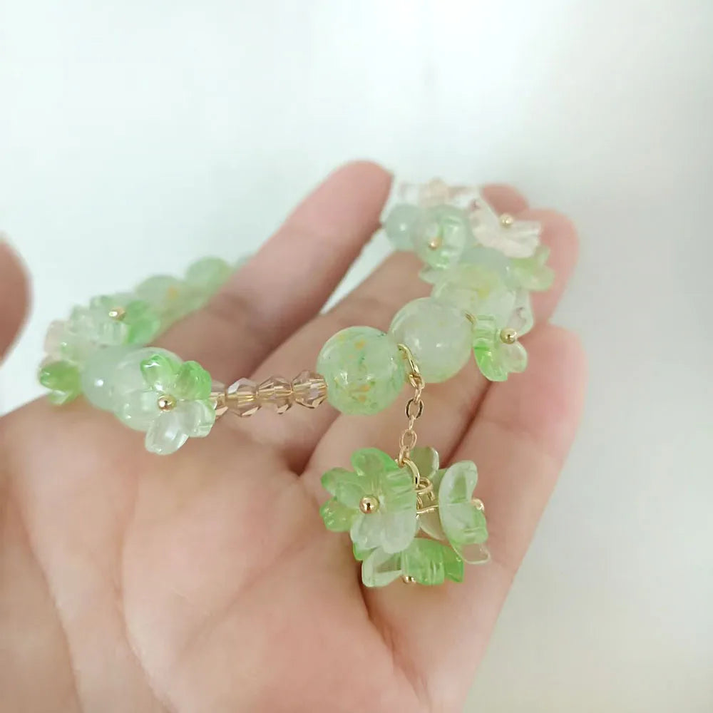 Bracelet en Perles avec Fleurs vert