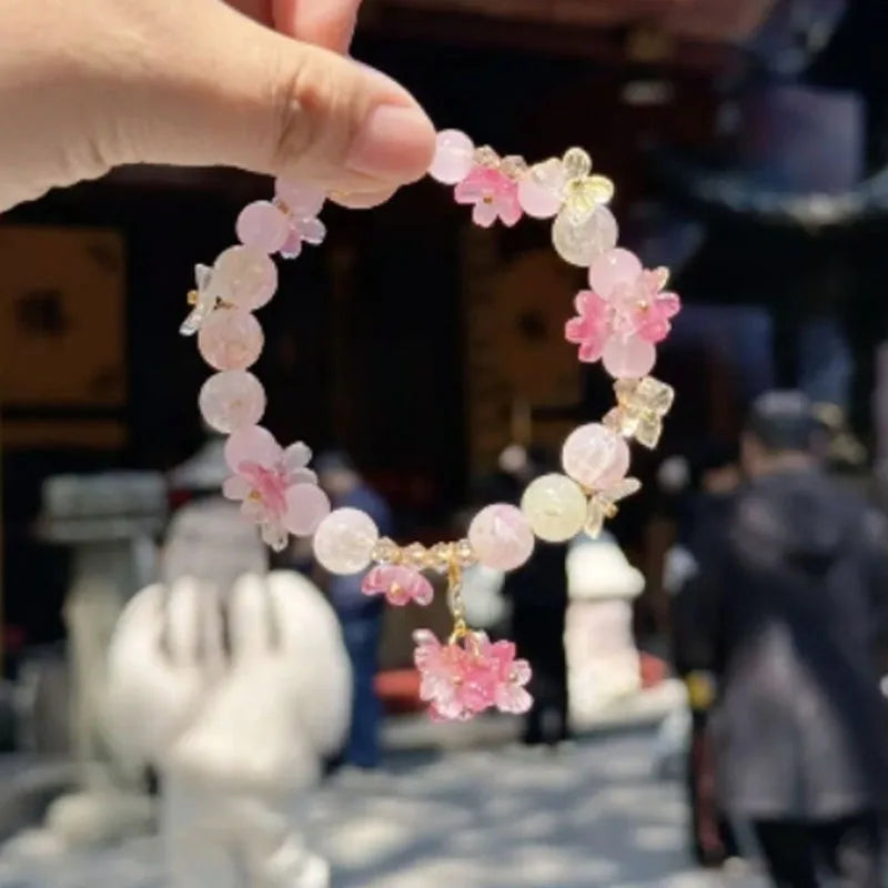 Bracelet en Perles avec Fleurs rose