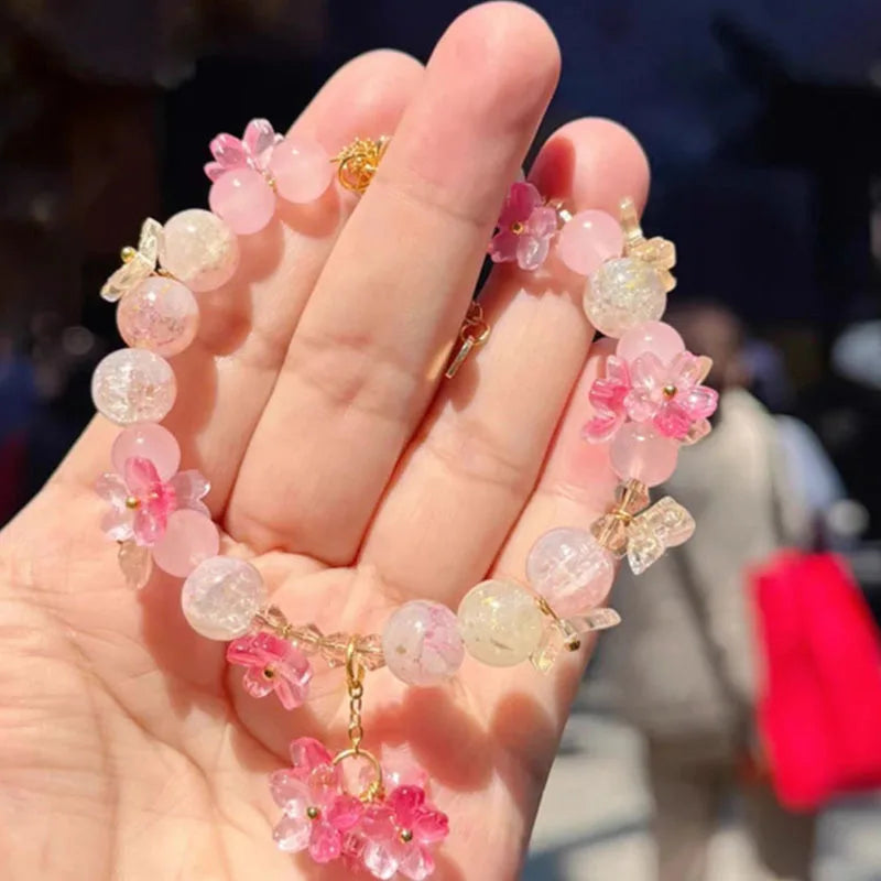 Bracelet en Perles avec Fleurs rose